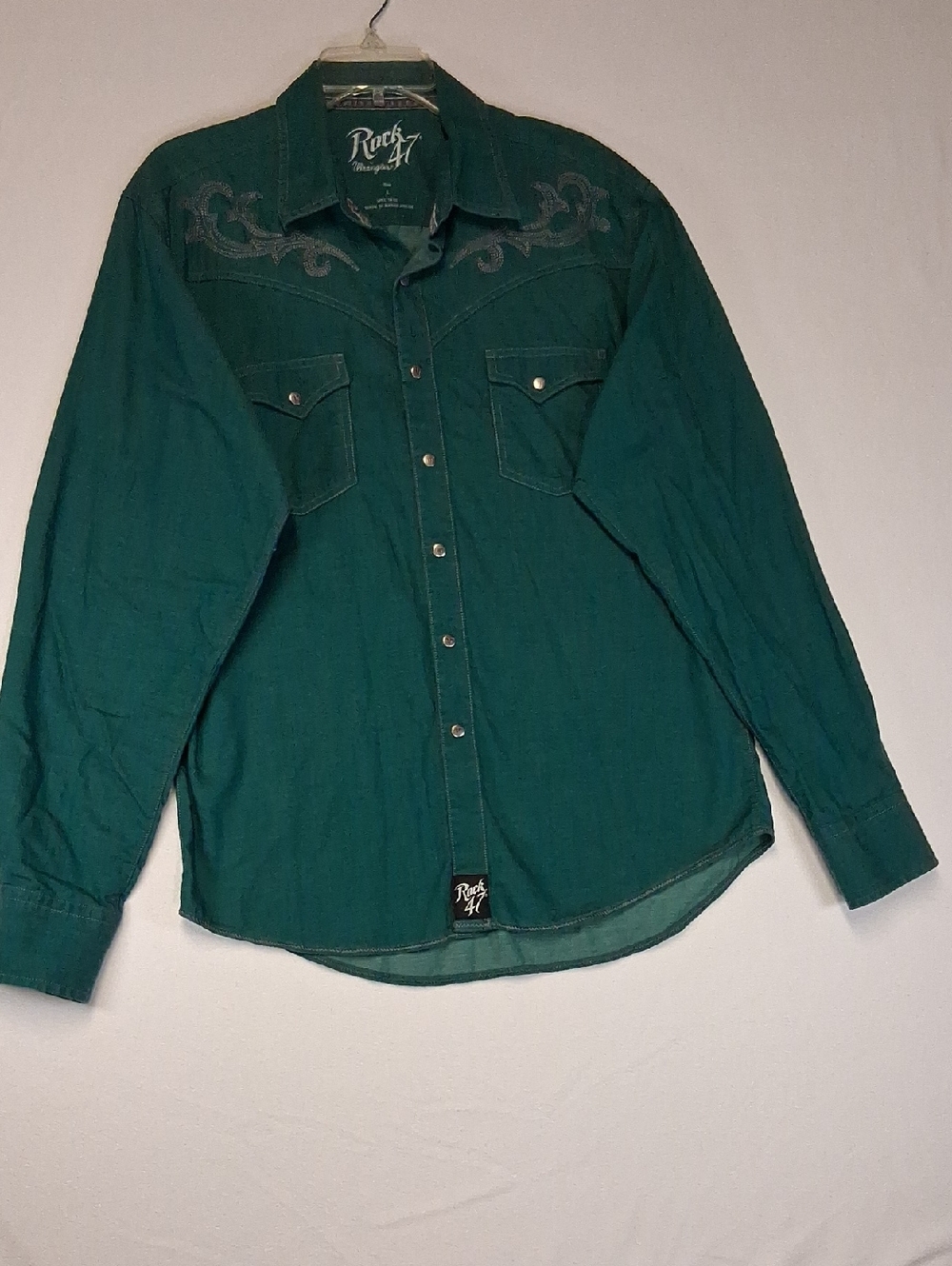 Rock 47 by Wrangler Teal Western Snap 2 Pocket Dress Shirt